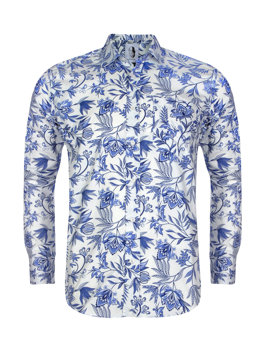 Azure Bloom - Premium 100% Cotton Poplin Shirt