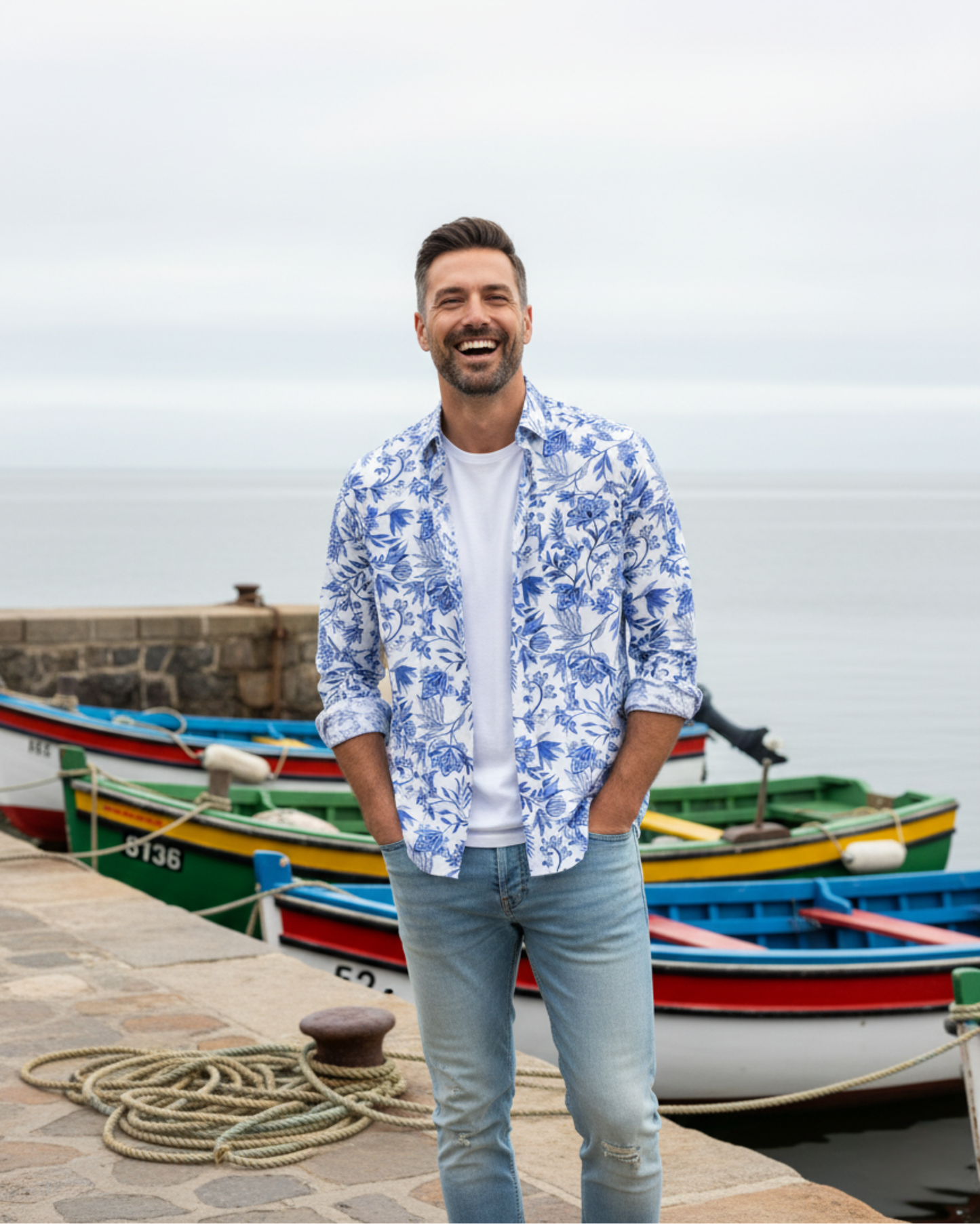 Azure Bloom - Premium 100% Cotton Poplin Shirt