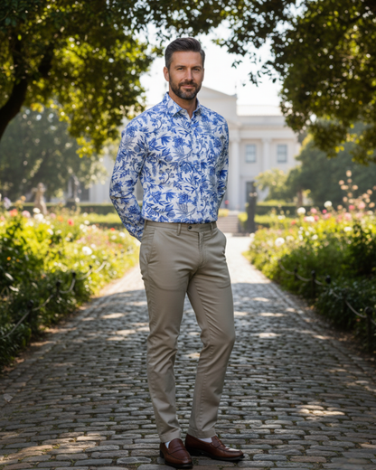 Azure Bloom - Premium 100% Cotton Poplin Shirt