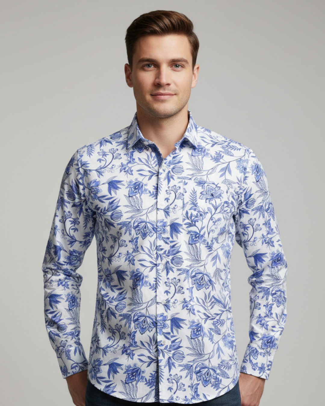 Azure Bloom - Premium 100% Cotton Poplin Shirt